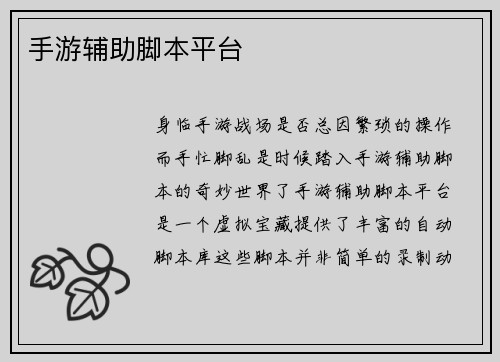 手游辅助脚本平台